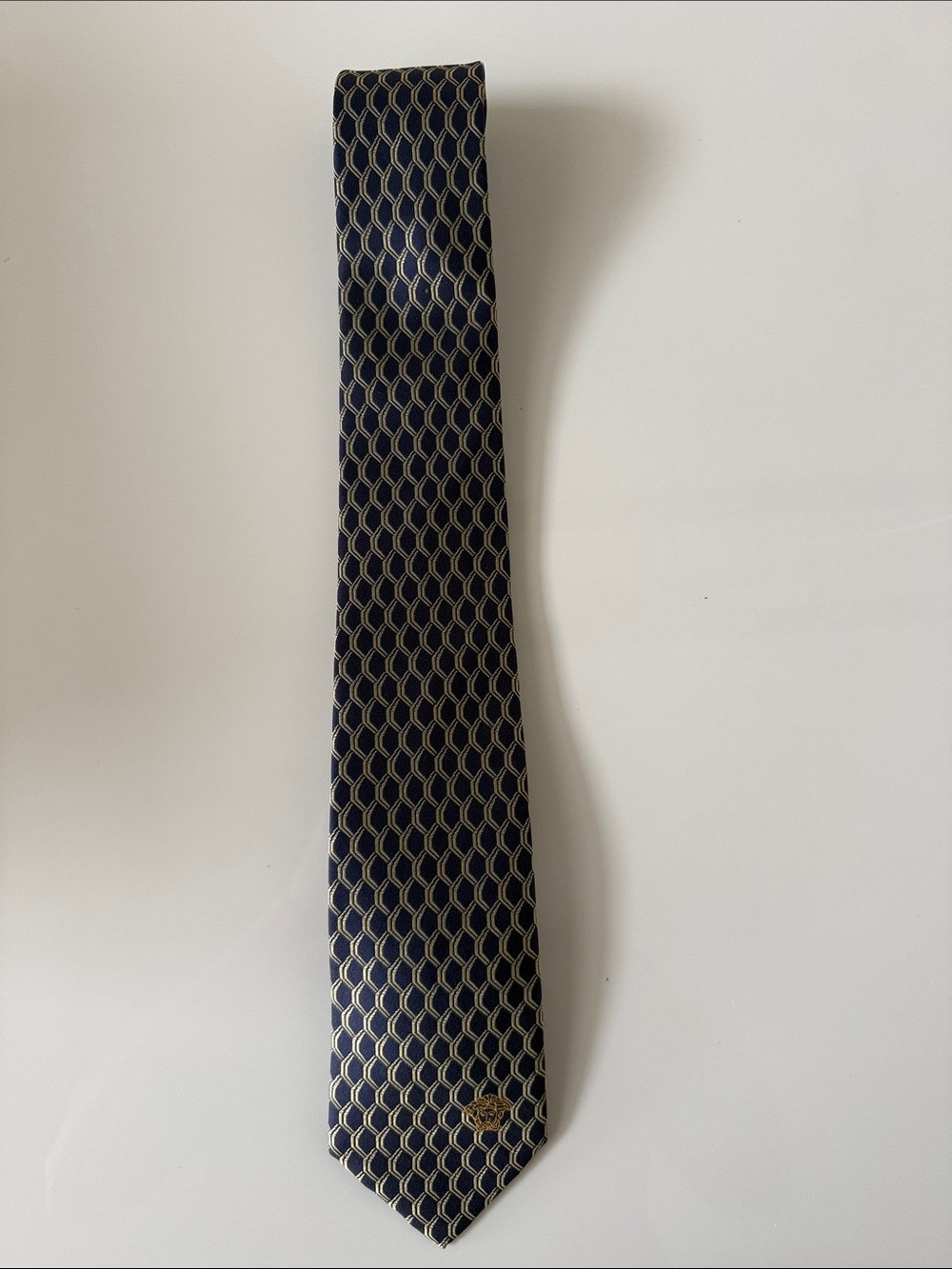 Versace Navy and Gold Geometric Silk Tie